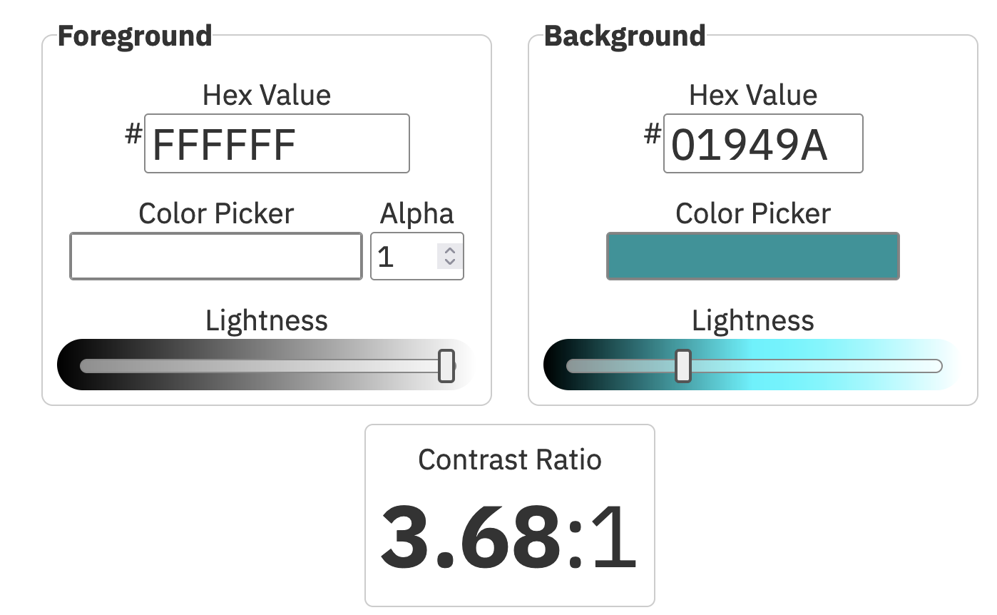 screenshot of the contrast checker with failing contrast ratio