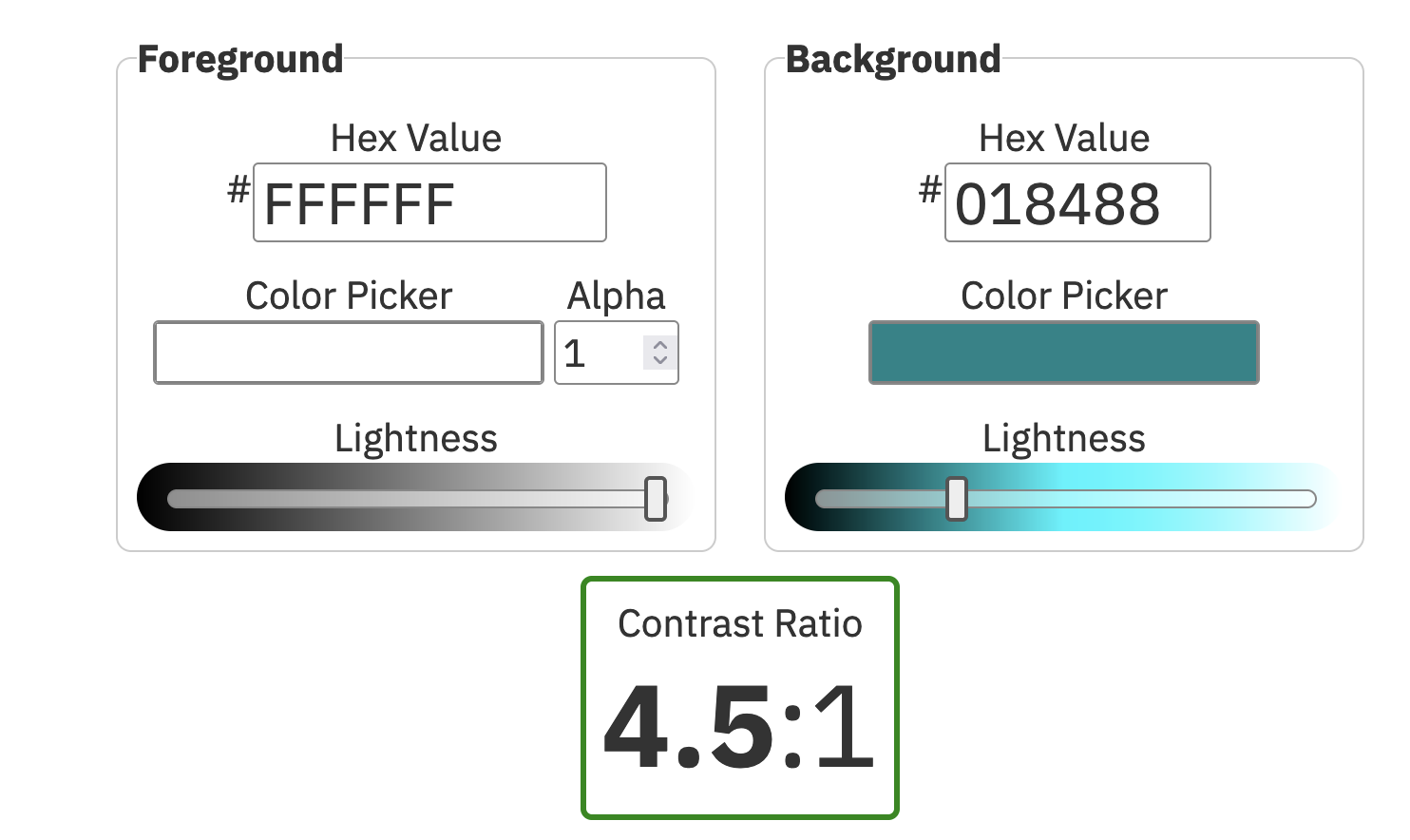 screenshot of the contrast checker with passing contrast ratio